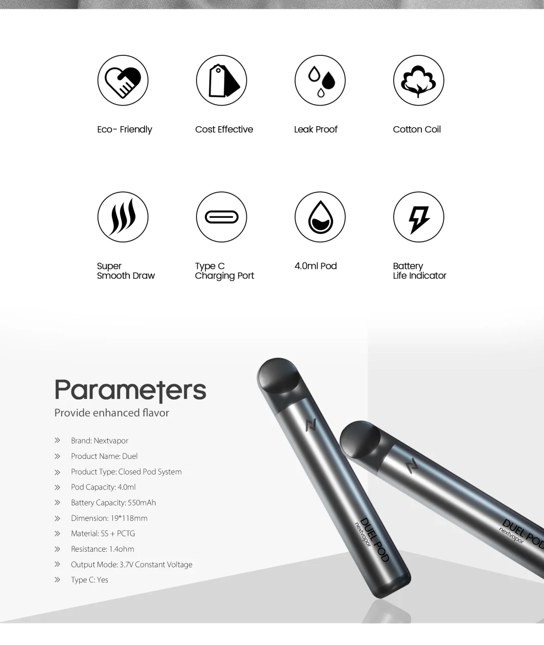 Prefilled Pod System Nextvapor Disposable Vape Pen 1200 Puffs Replaceable Pods 11 Flavors for Option Ecig