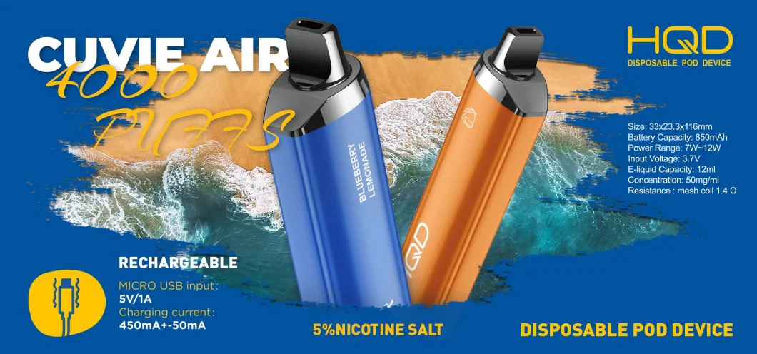 Hqd Cuvie Air 4000 Puffs Australia Top 1 Vapes Disposable Vape Disposable Pod Device E Cigarette Shenzhen Original Factory E-Liquid 2800 3500 5000 Puffs